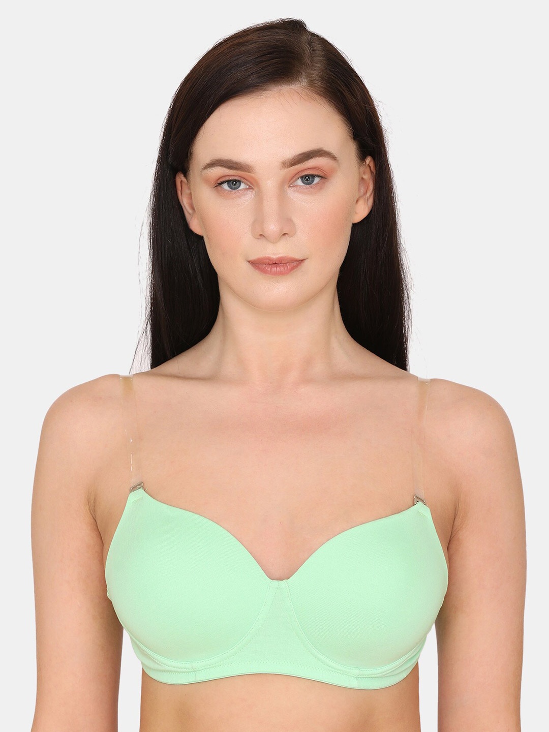 

Zivame Women Green Solid Backless Pure Cotton T-Shirt Bra - Non-Wired Padded, Sea green