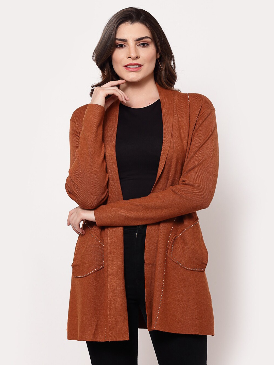 

Mafadeny Women Rust Longline Shrug