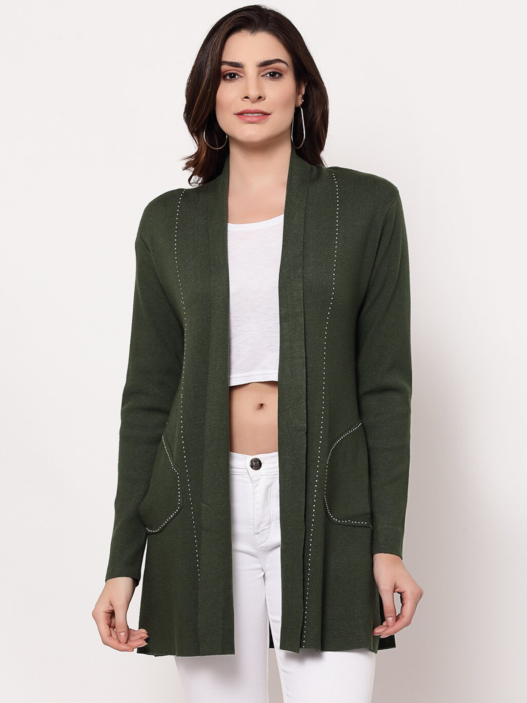 

Mafadeny Women Green Longline Shrug