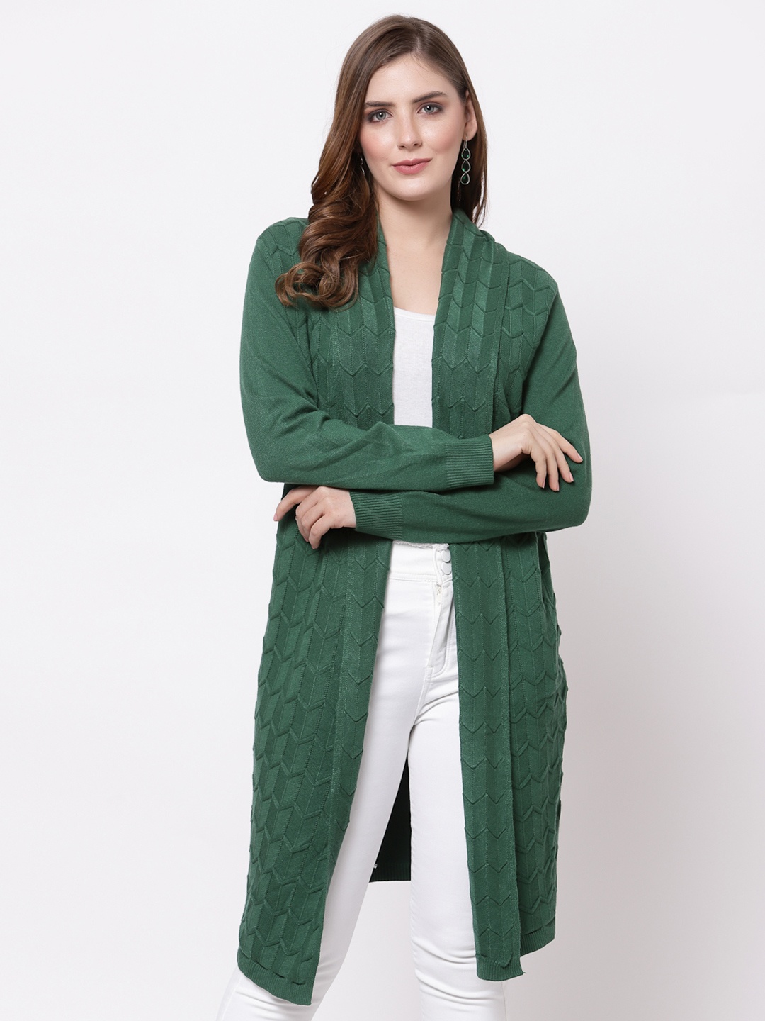

Mafadeny Women Green Longline Shrug