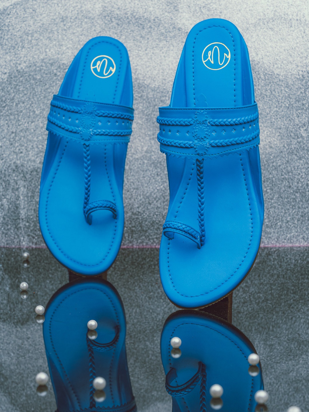 

NR By Nidhi Rathi Women Blue One Toe Flats with Laser Cuts