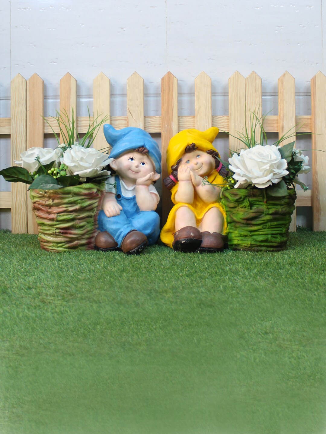 

Wonderland Set Of 2 Multicoloured Boy & Girl Planters, Multi