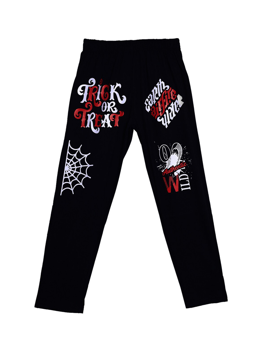 

SWEET ANGEL Boys Black & White Printed Pure Cotton Straight-Fit Track Pants