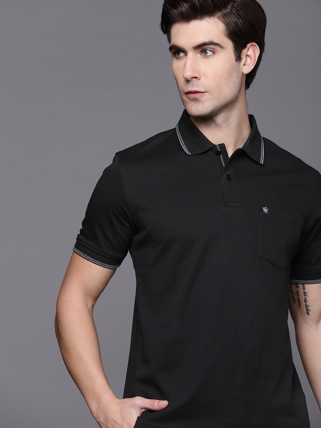 

Louis Philippe Men Black Polo Collar T-shirt