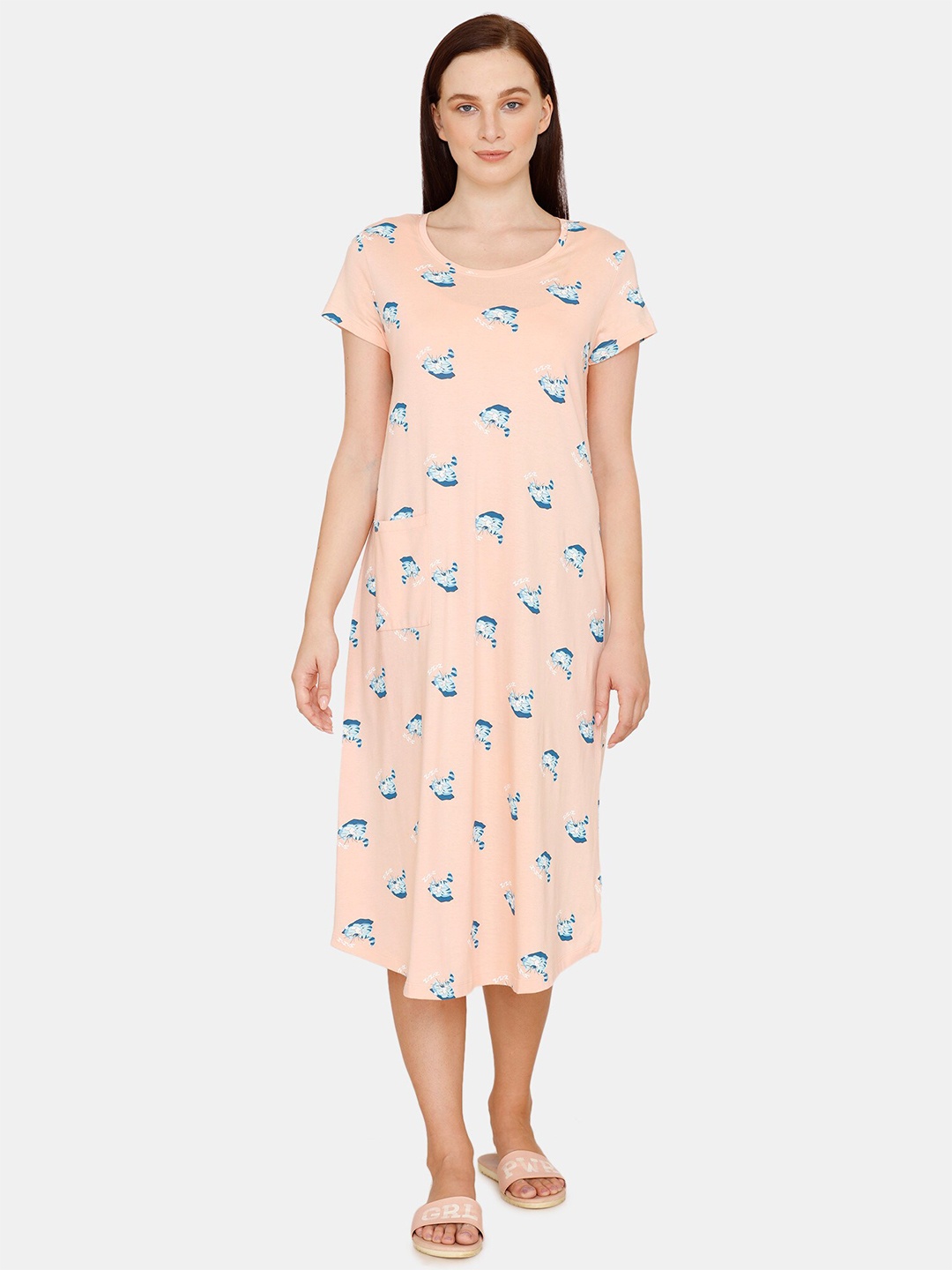 

Zivame Women Peach-Coloured Printed Nightdress