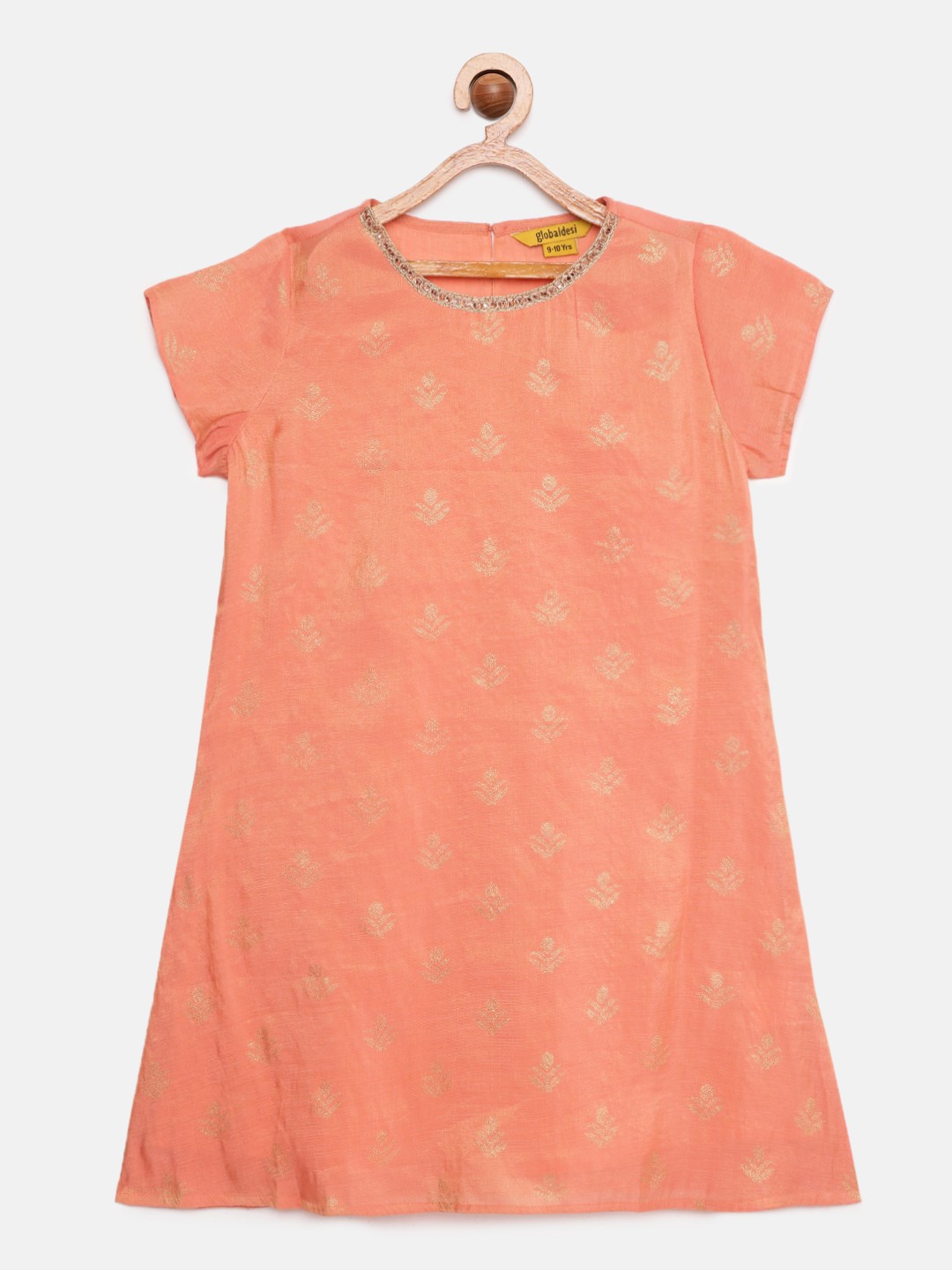 Global Desi Girls Coral Self-Design Ethnic Motifs Straight Kurta