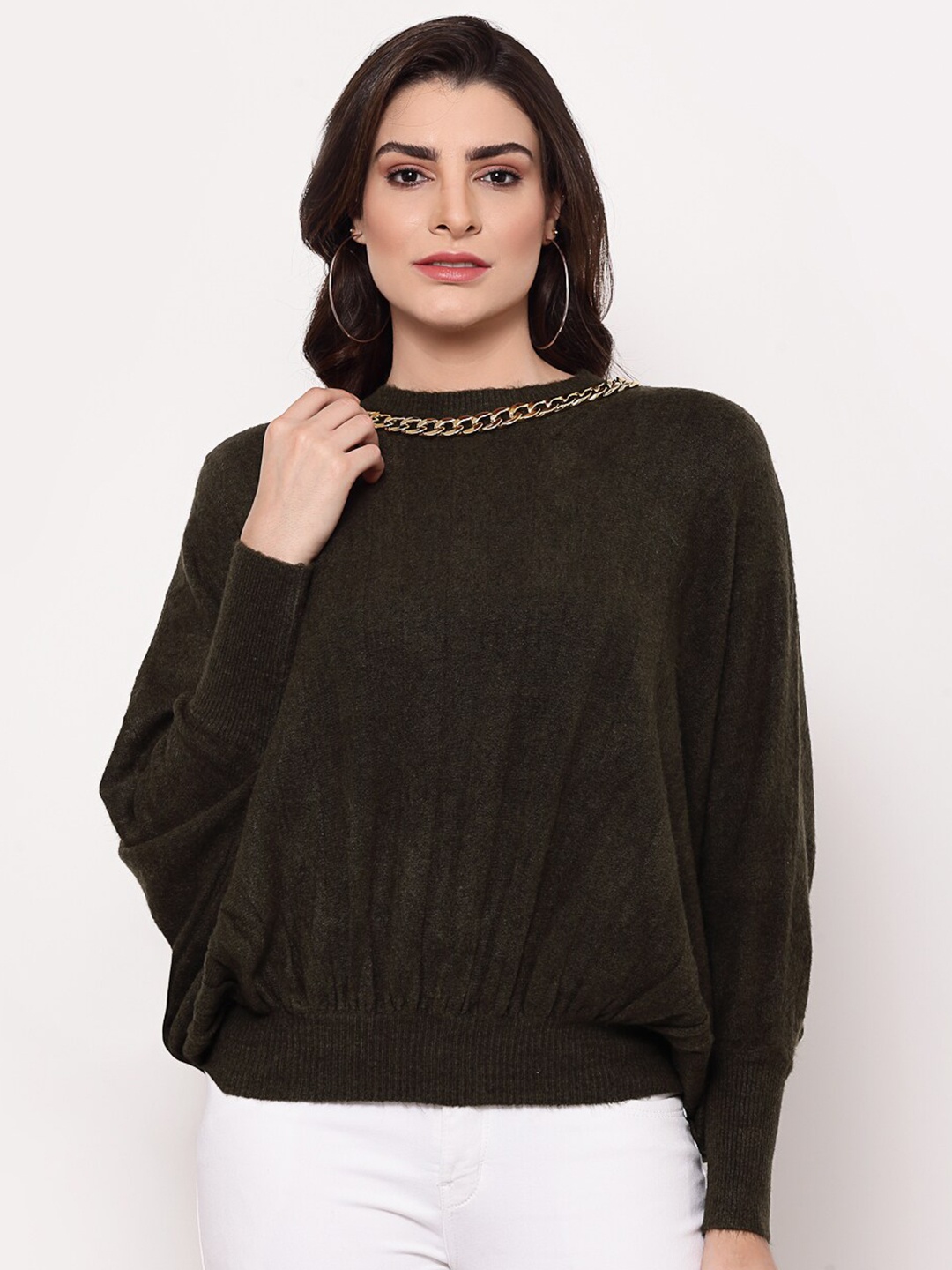 

Mafadeny Women Green Solid Pullover