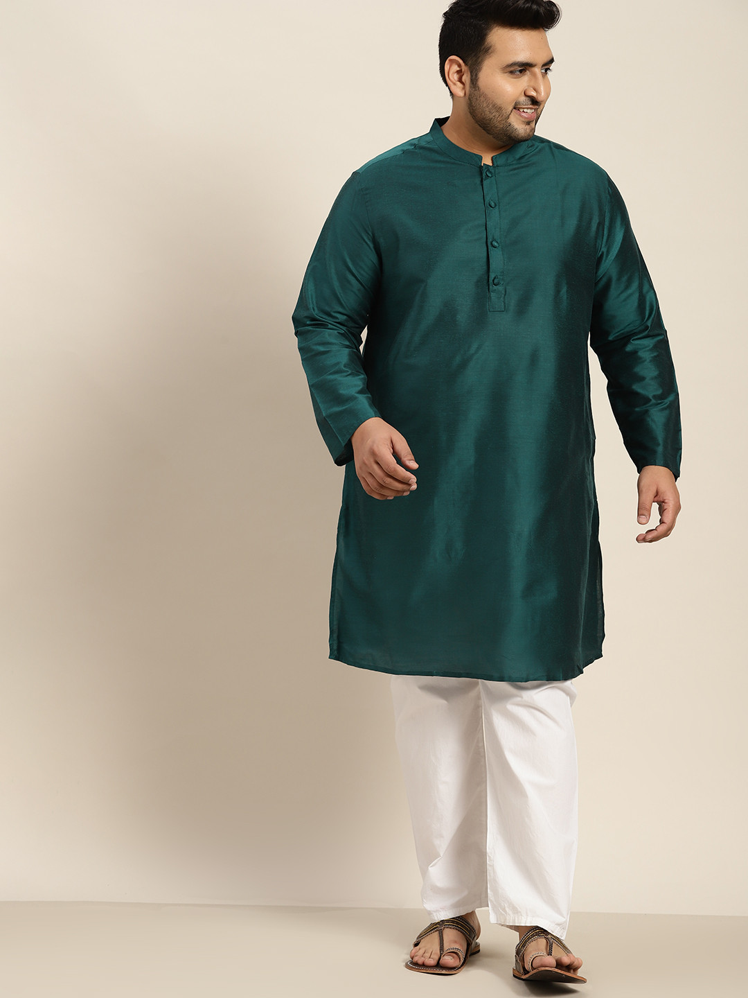 

Sztori Men Plus Size Green Solid Festive Kurta