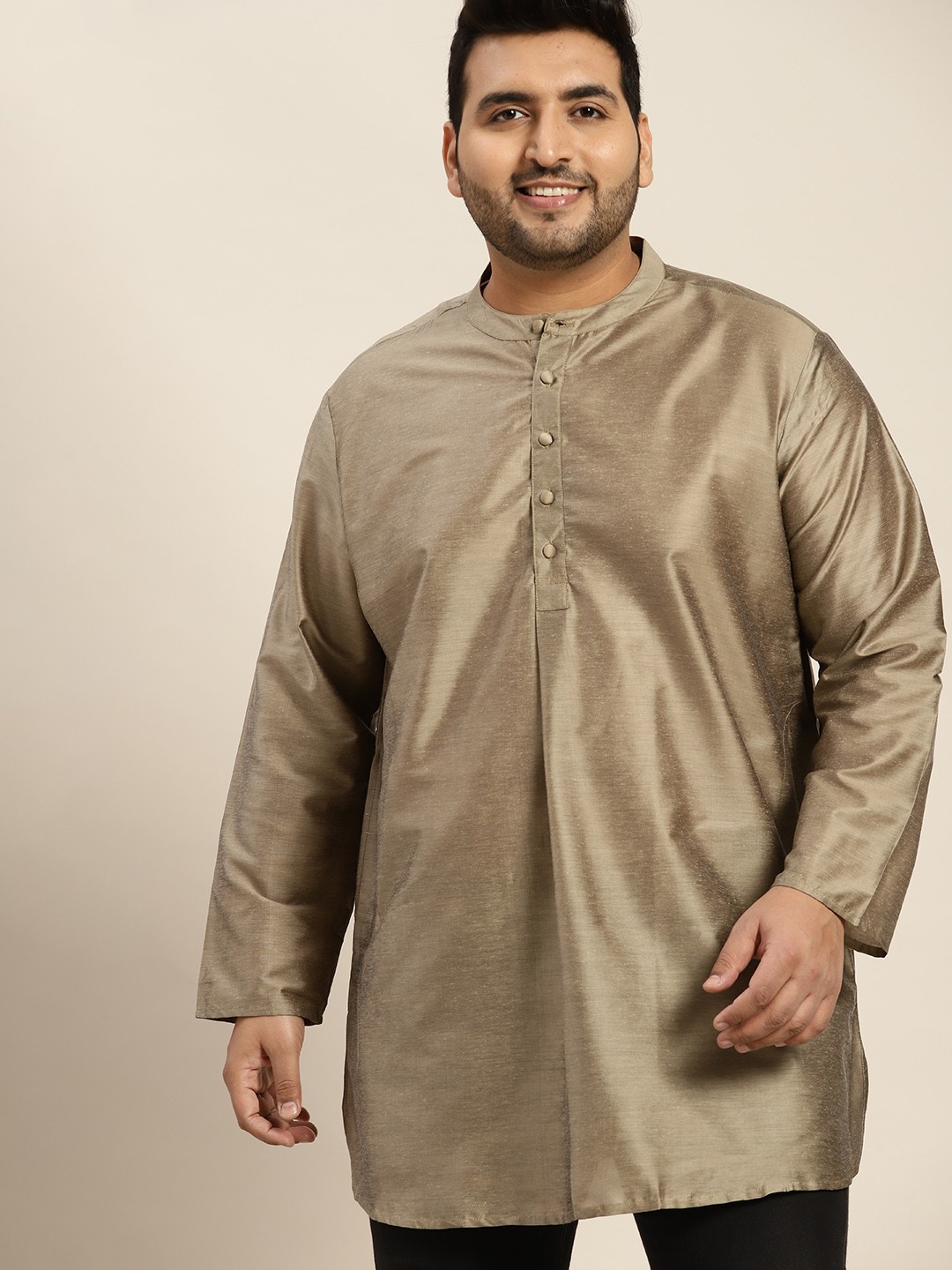 

Sztori Men Plus Size Taupe Solid Festive Kurta