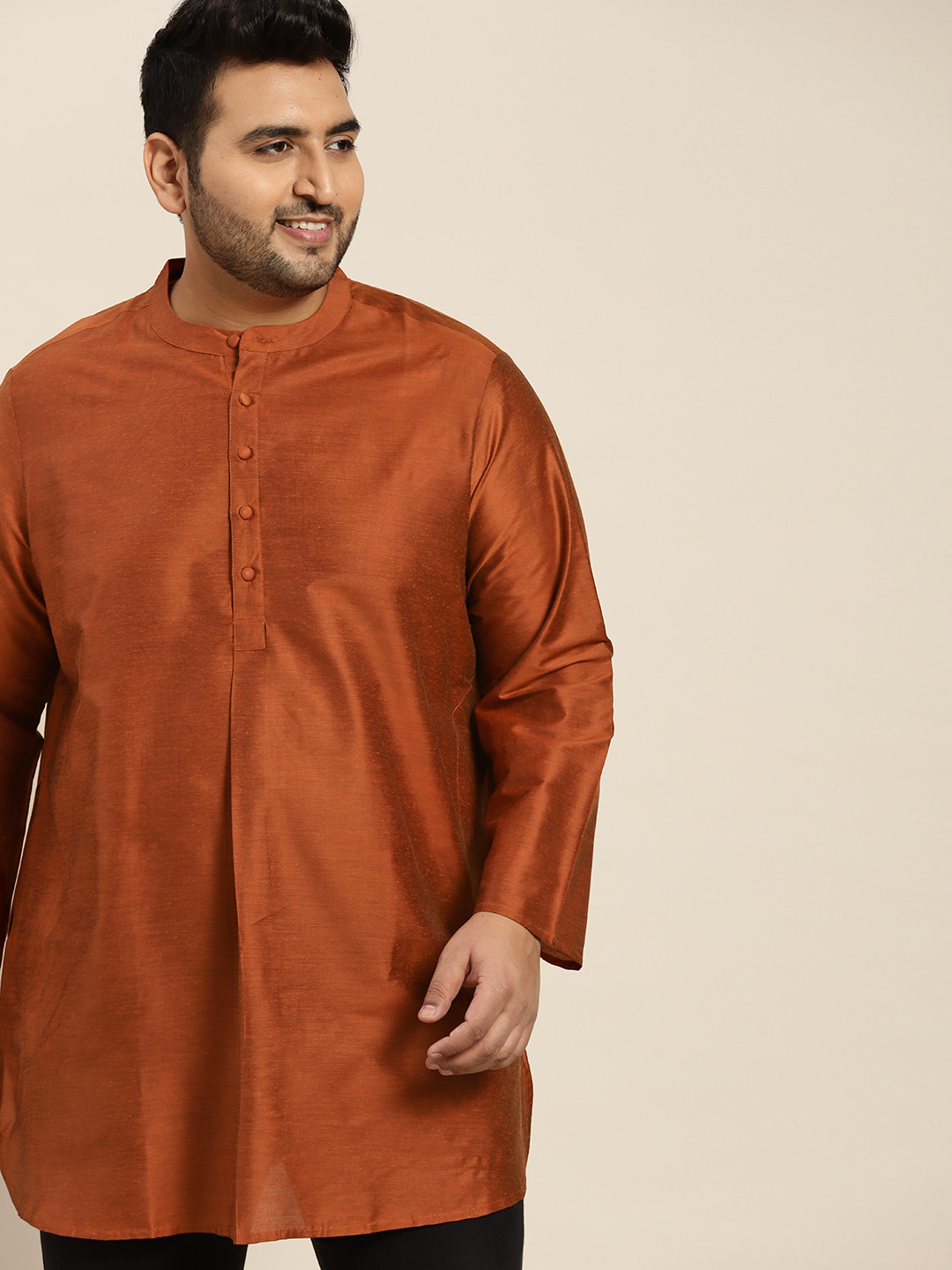 

Sztori Men Plus Size Rust Orange Solid Festive Kurta