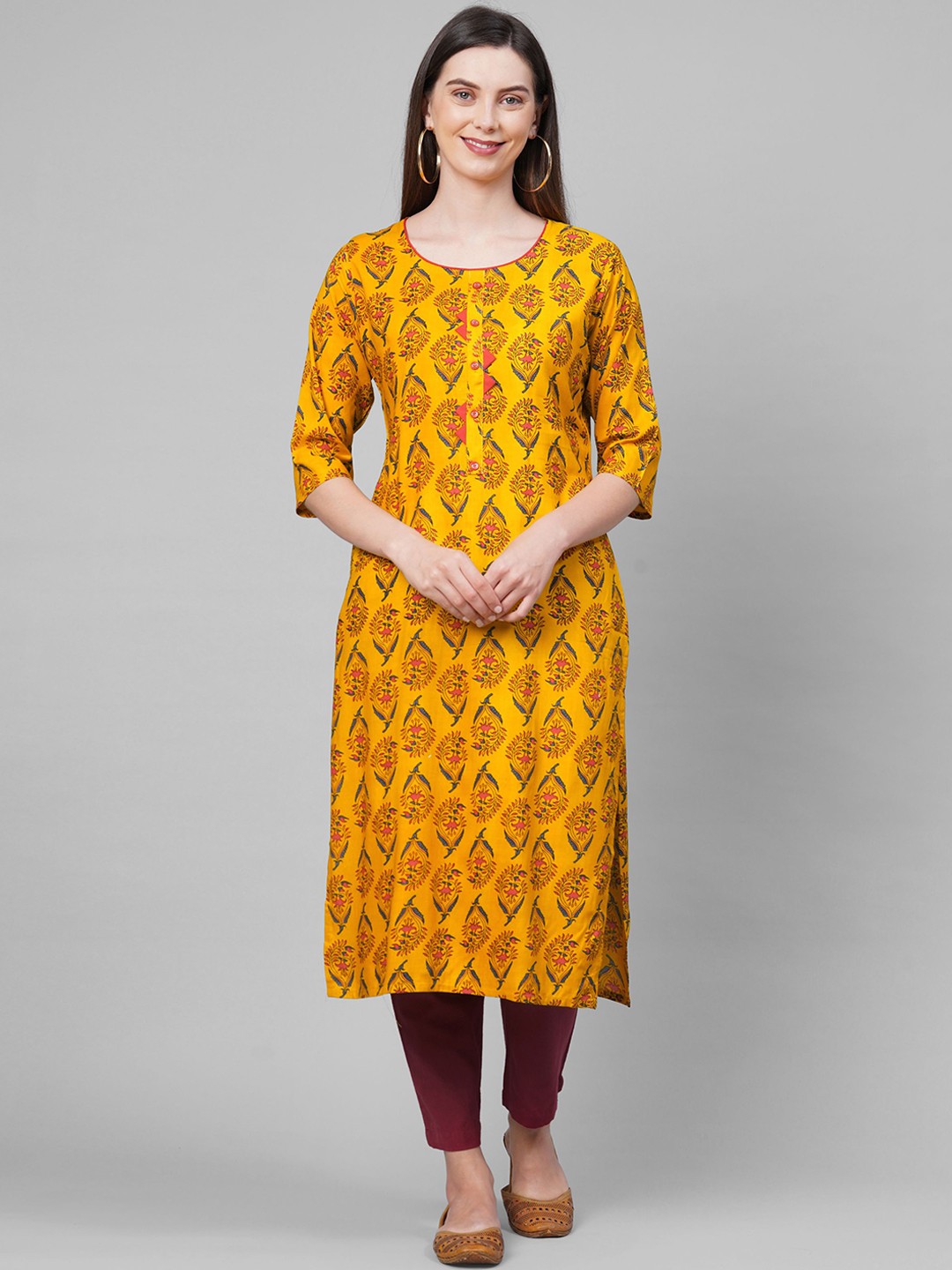 

KALINI Women Yellow Ethnic Motifs Printed Kurta