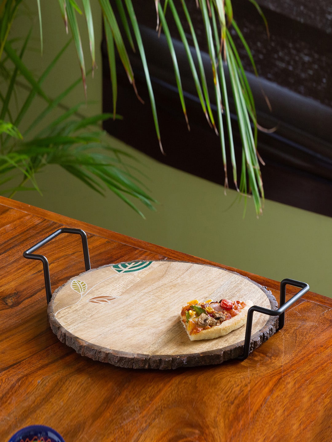 

ExclusiveLane Brown Handcrafted Mango Wood And Iron Wooden Serving Platter