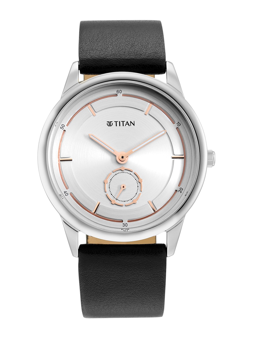 

Titan Men Silver-Toned Brass Dial & Black Leather Straps Analogue Watch 1806SL10