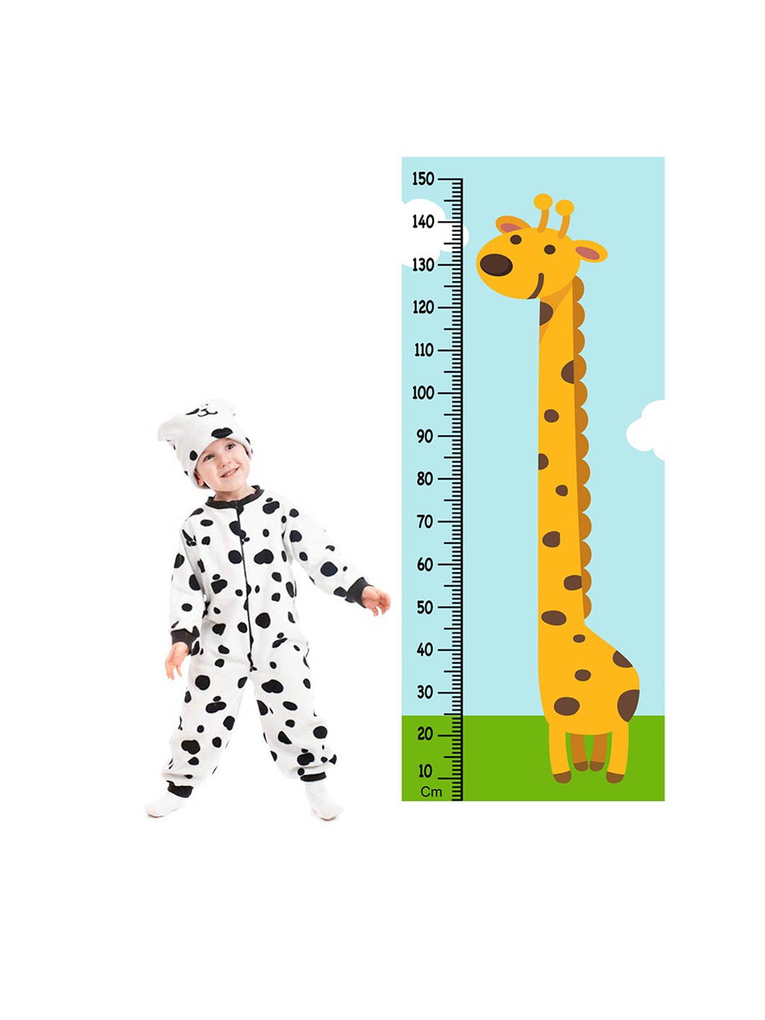 

WENS Multicoloured Cute Giraffe Height Measurement Removable Wall Sticker, Multi