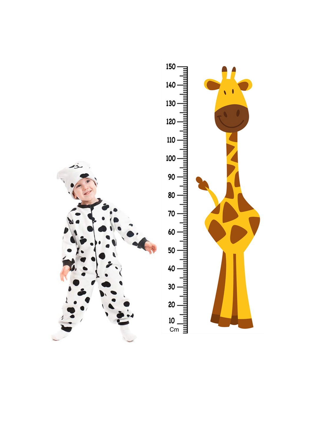 

WENS White & Brown Cheerful Giraffe Height Measurement Removable Wall Sticker