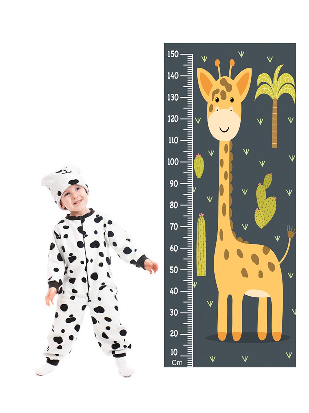 

WENS Grey & Brown Cute Giraffe Height Measurement Removable Wall Sticker