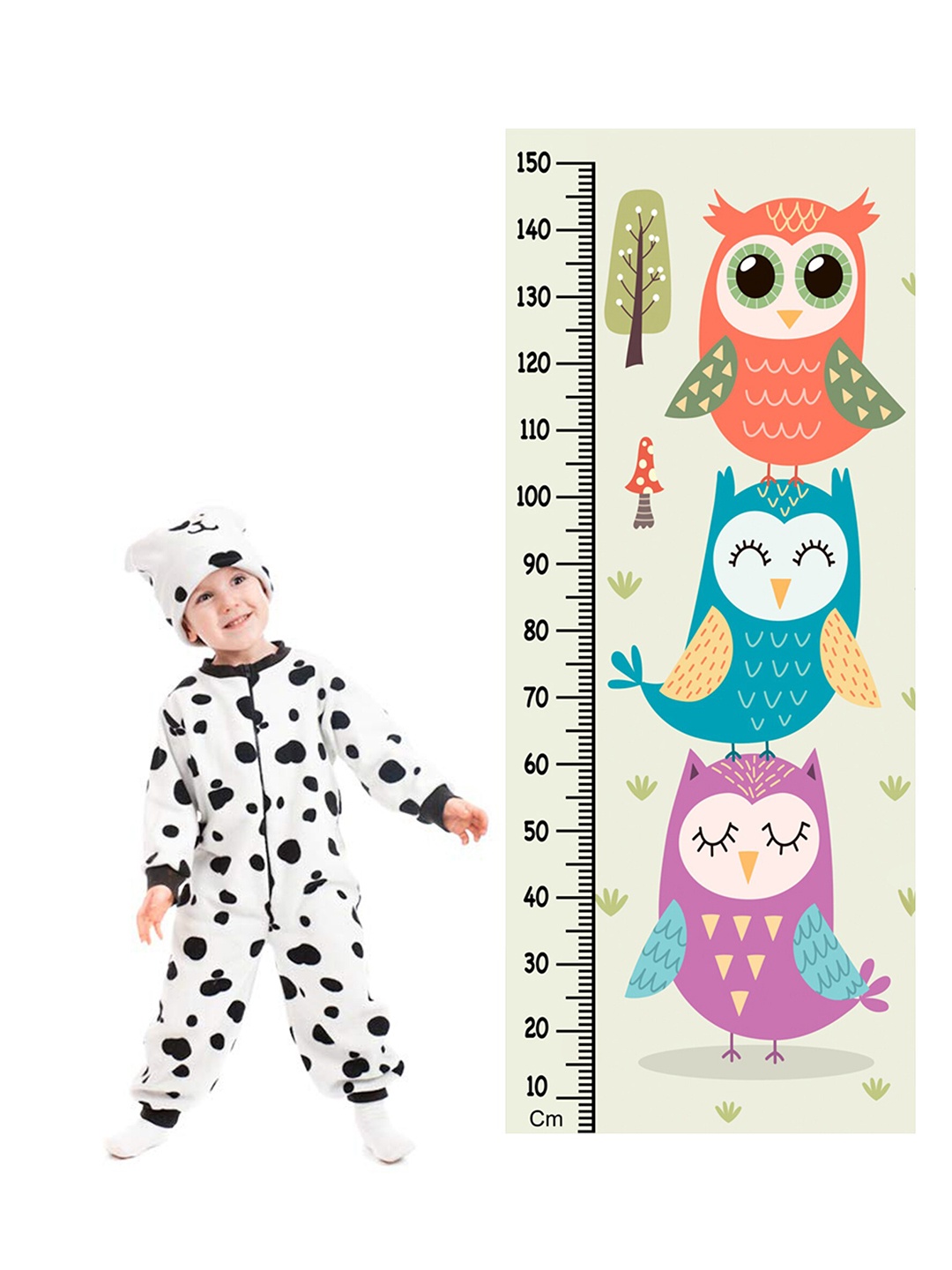 

WENS Owl's Family Height Measurement Removable Wall Sticker, Cream