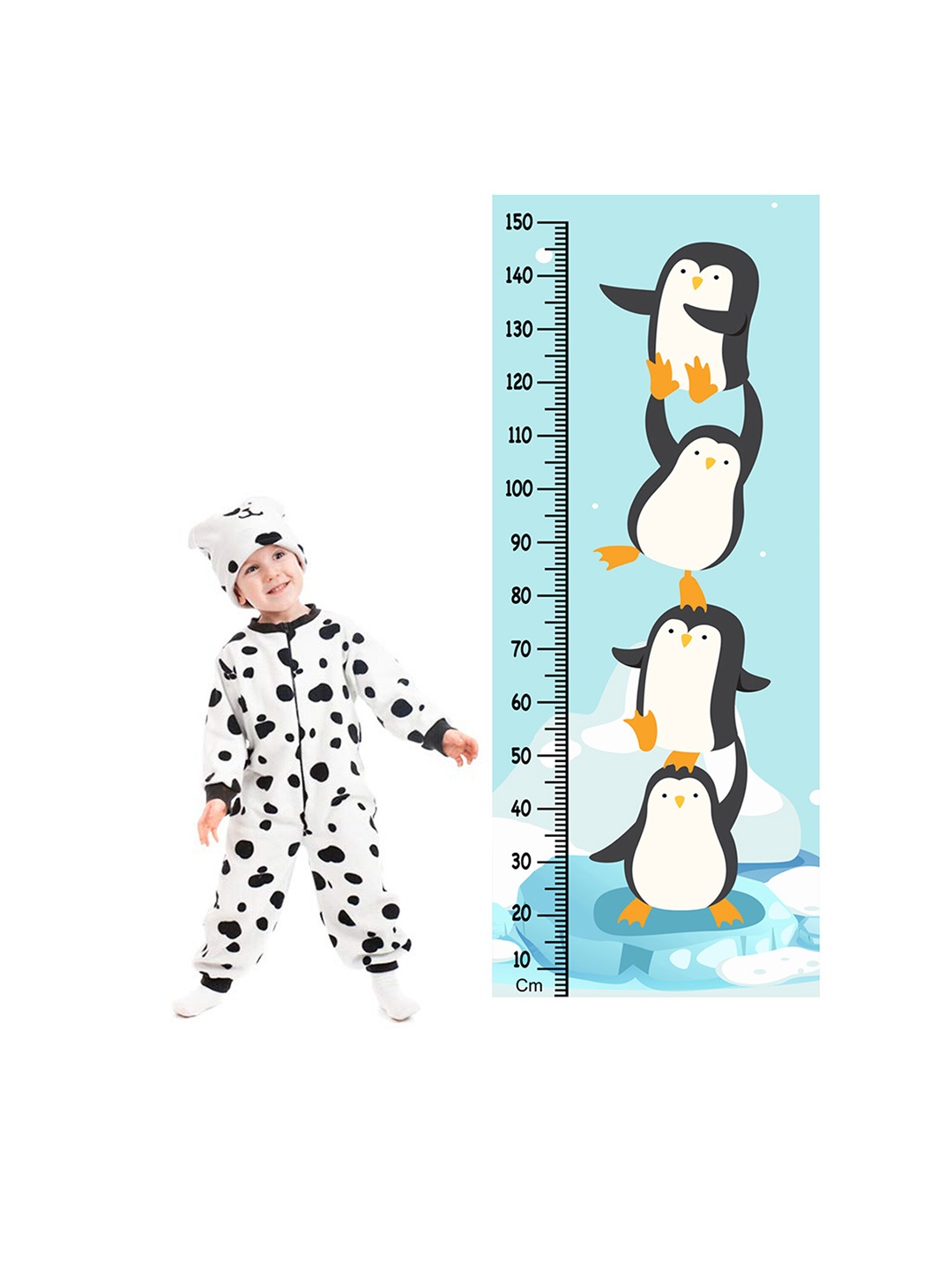 

WENS Funny Penguin Height Measurement Removable Wall Sticker, Blue