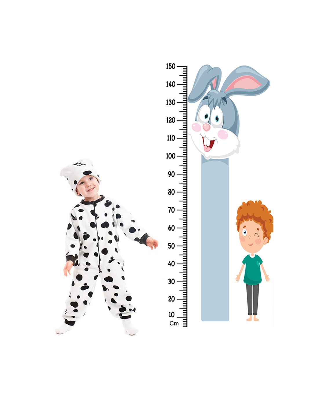 

WENS Cute Bunny Height Measurement Removable Wall Sticker, Blue