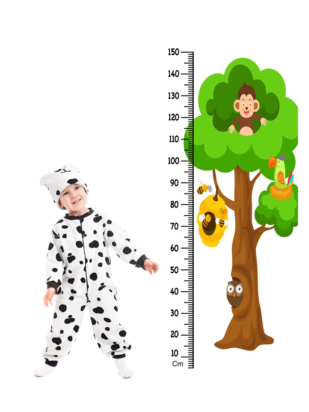 

WENS Animals on Tree Height Measurement Removable Wall Sticker, Green