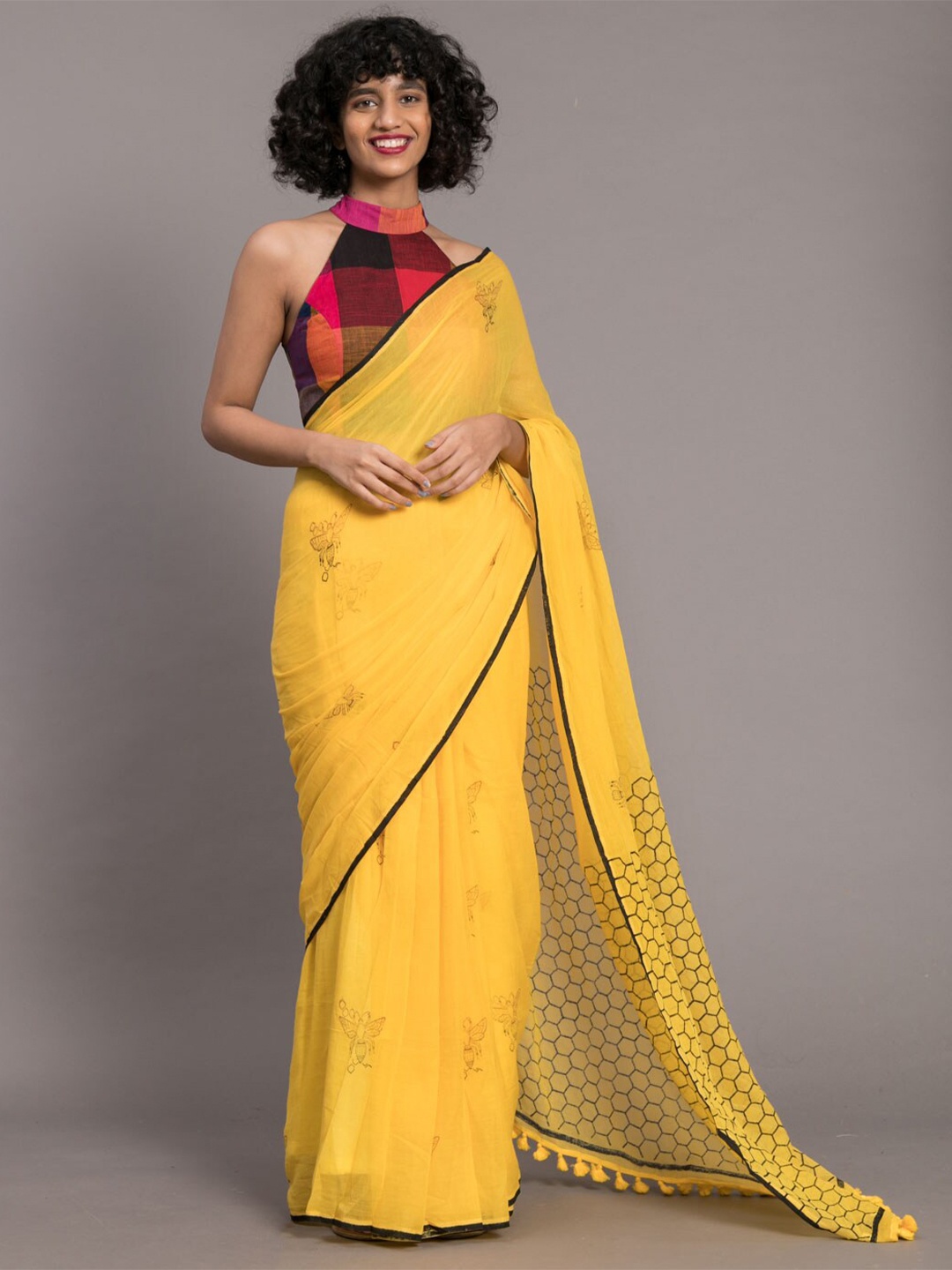 

Suta Yellow & Black Printed Pure Cotton Saree