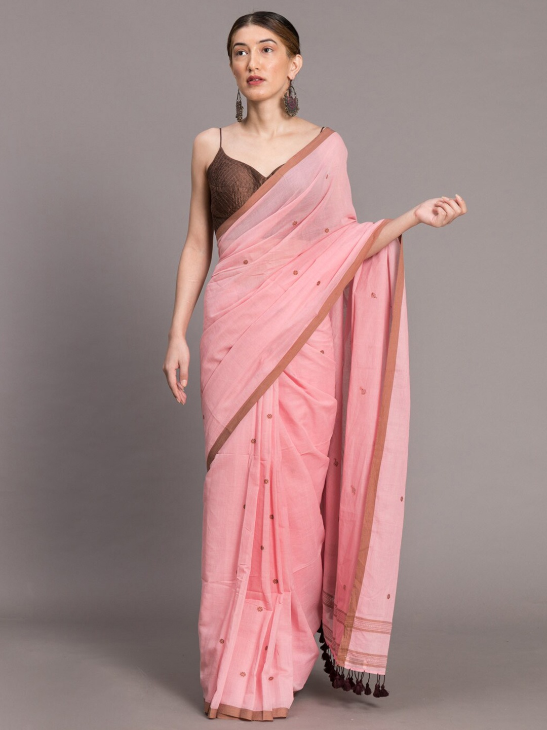 

Suta Pink & Brown Woven Handloom Pure Cotton Saree