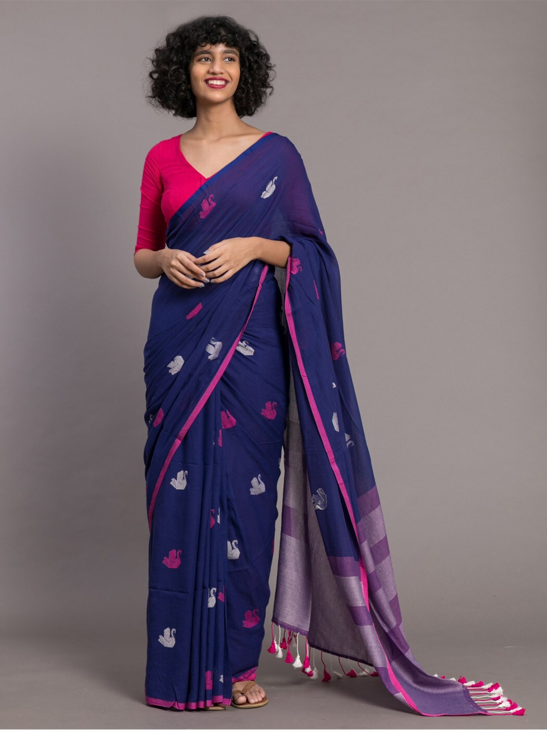 

Suta Blue & Pink Pure Cotton Woven Design Saree