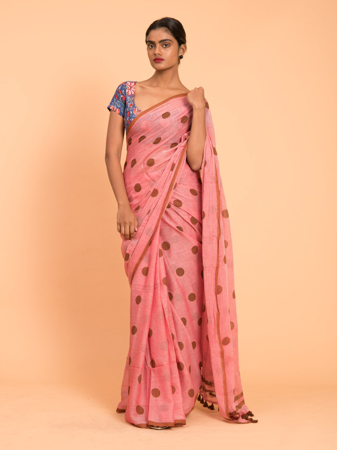 

Suta Pink Polka Printed Pure Cotton Saree