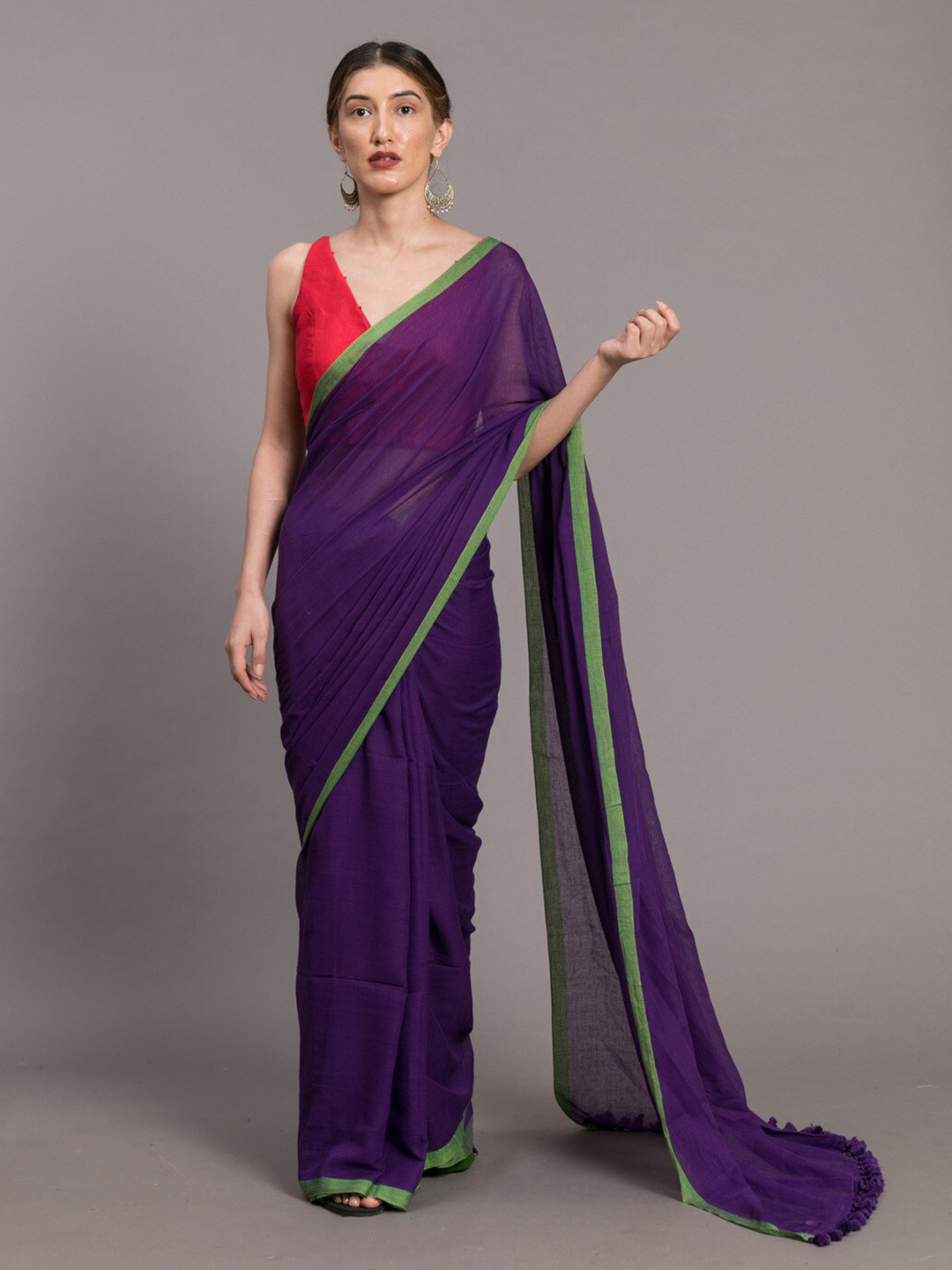 

Suta Purple Green Solid Pure Cotton Saree