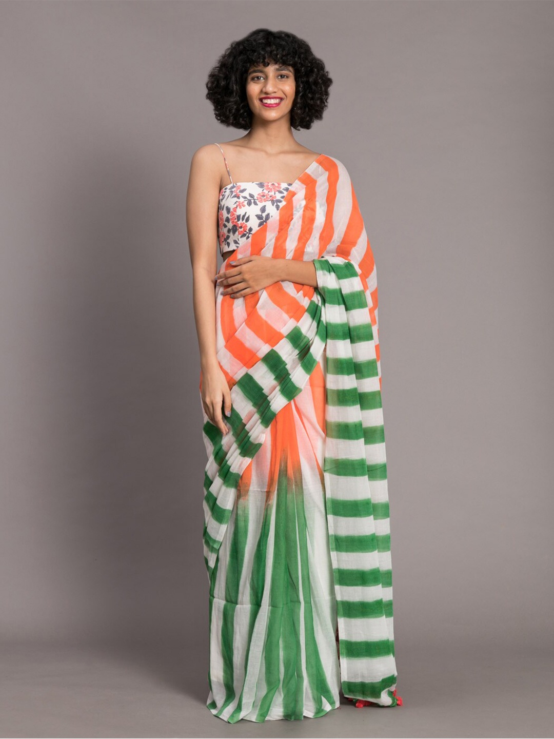 

Suta White Orange Striped Pure Cotton Saree