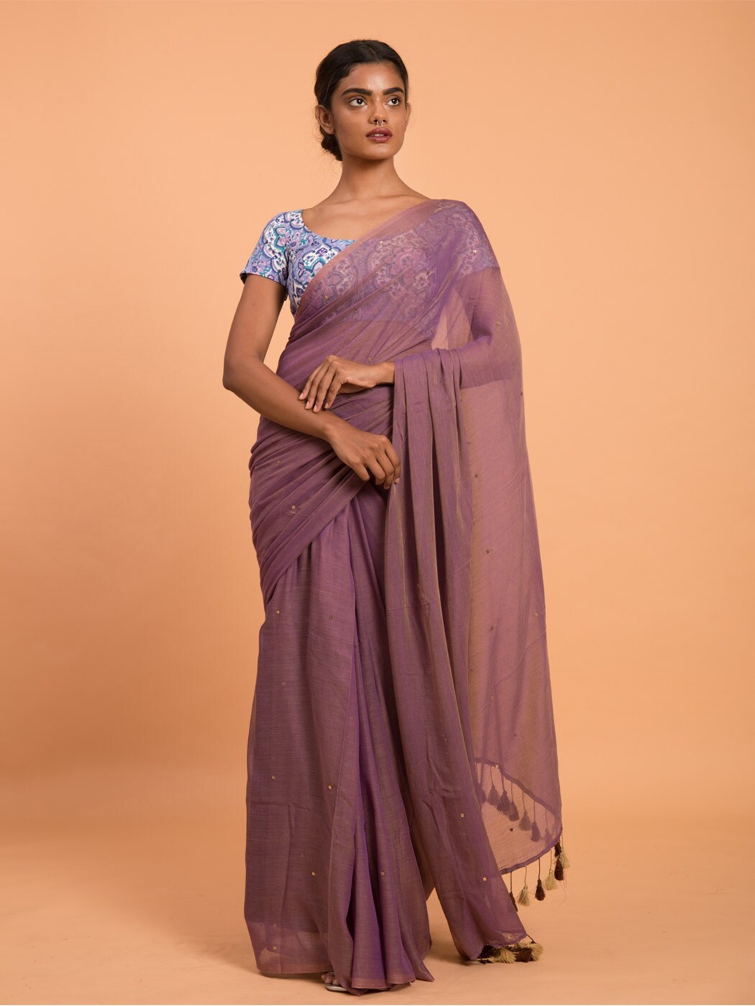 

Suta Violet Embellished Sequinned Pure Cotton Saree, Lavender