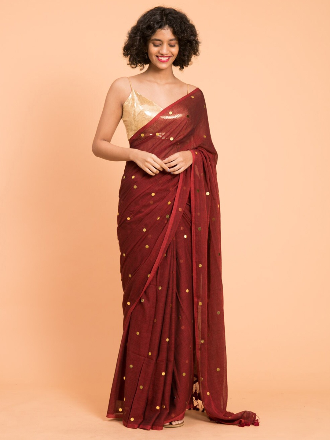 

Suta Maroon Embellished Sequinned Pure Cotton Saree