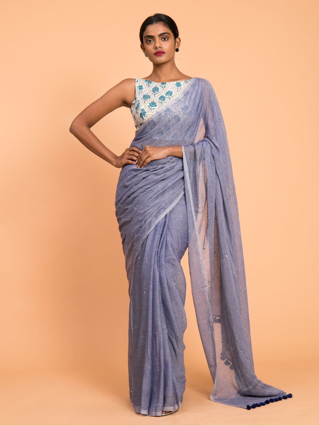 

Suta Blue Embellished Sequinned Pure Cotton Saree