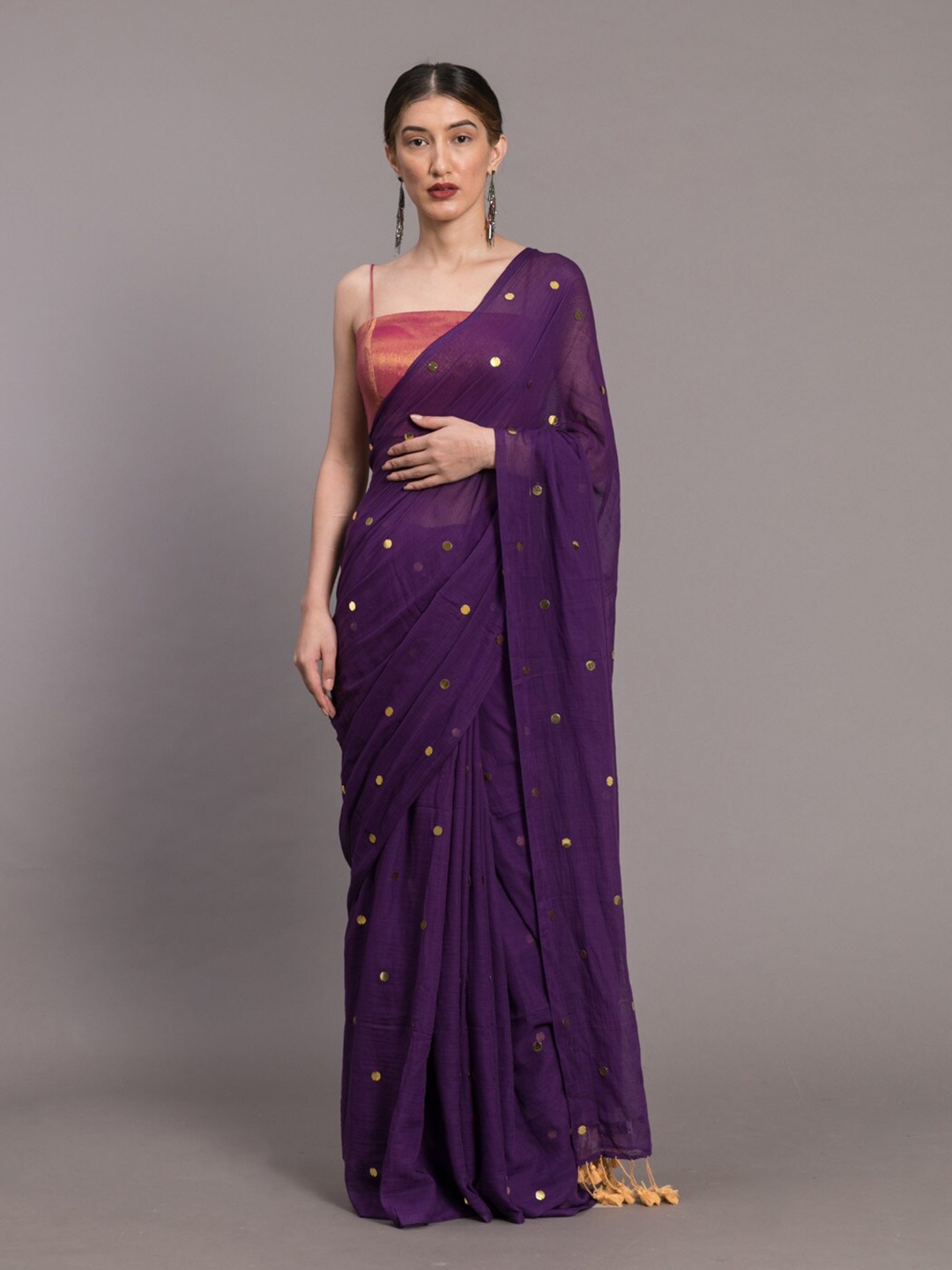 

Suta Purple Embellished Sequinned Pure Cotton Saree