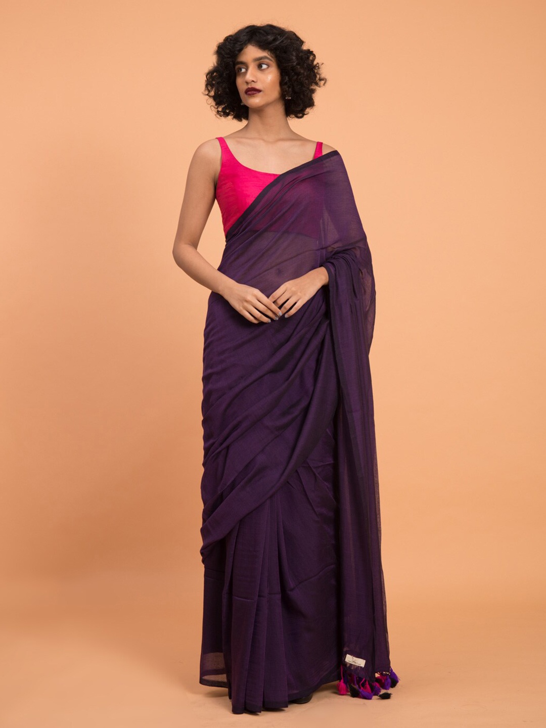 

Suta Purple Solid Cotton Blend Saree