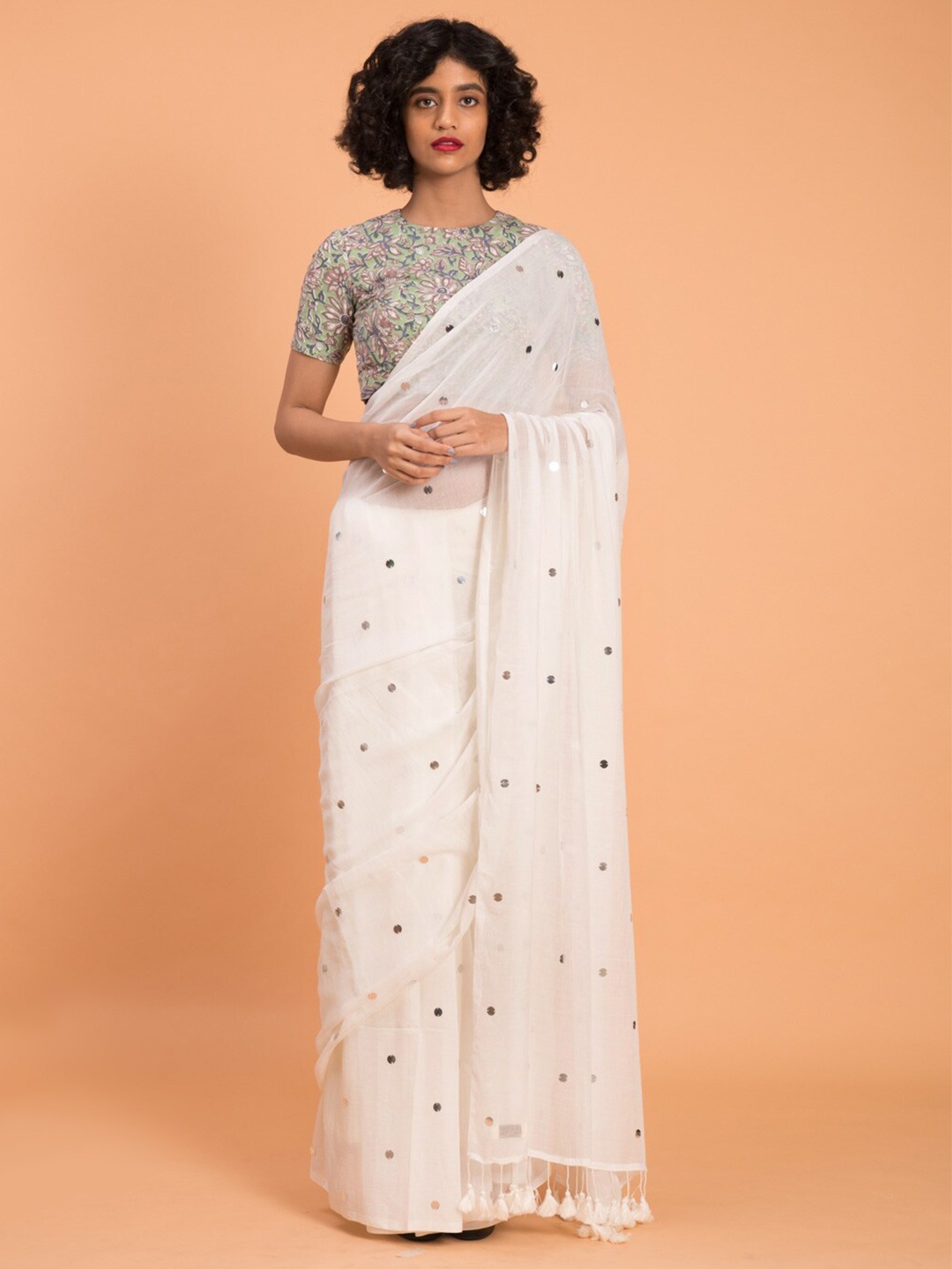 

Suta White Embellished Sequinned Pure Cotton Saree