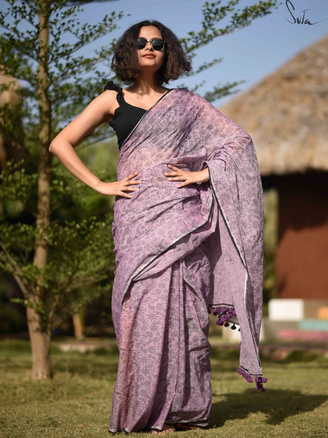 

Suta Lavender Block Print Pure Cotton Saree