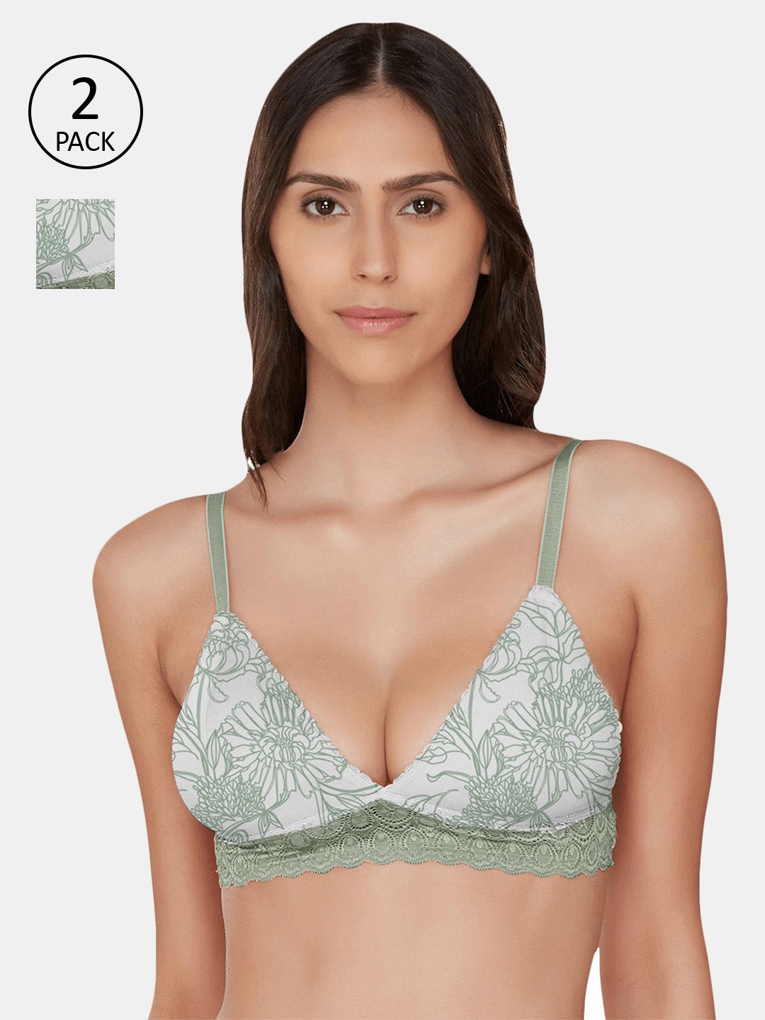 

Inner Sense Set of 2 Green & Grey Organic Cotton Antimicrobial Bralette Bra