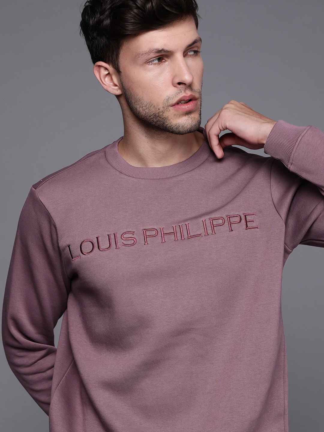 

Louis Philippe Men Mauve Brand Logo Embroidered Sweatshirt