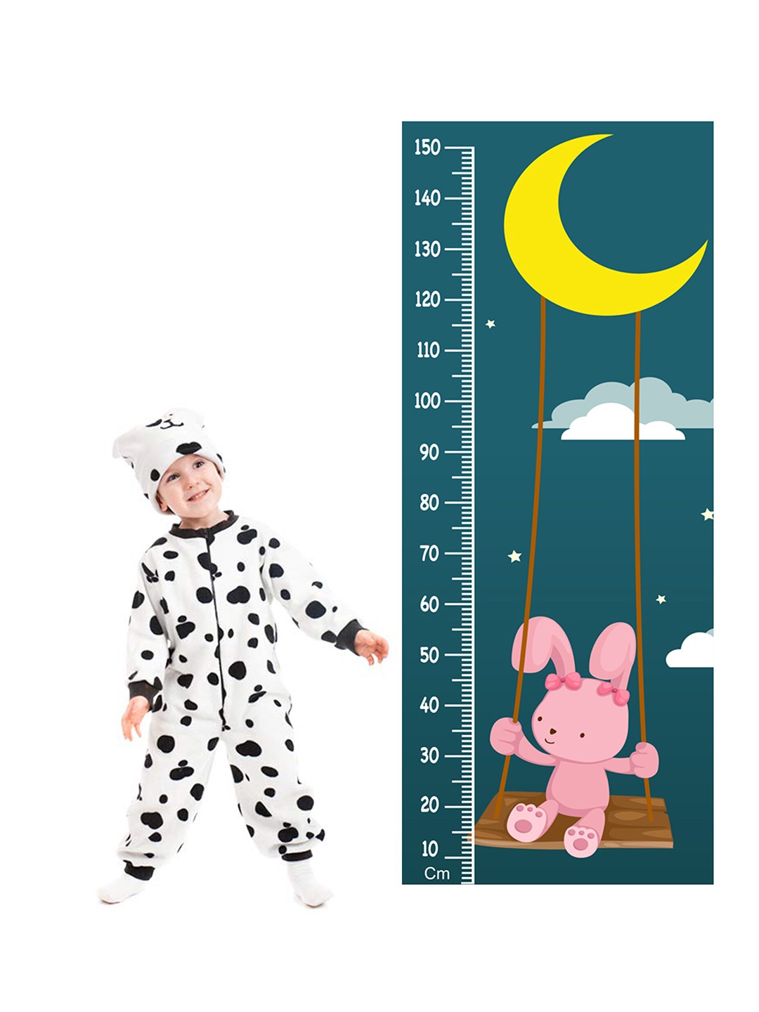 

WENS Rabbit on Swing Height Measurement Removable Wall Sticker, Blue