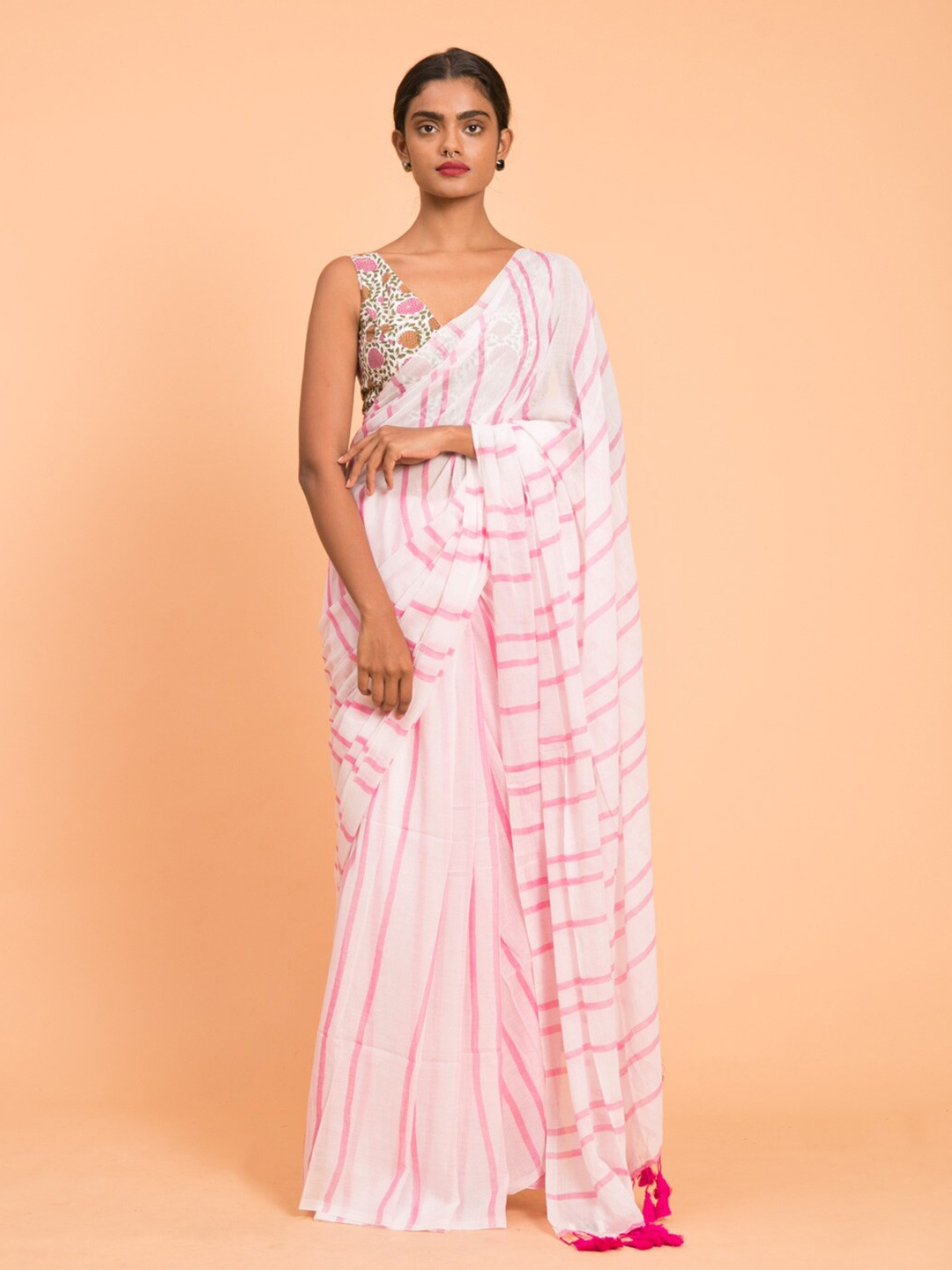 

Suta White & Pink Striped Pure Cotton Saree