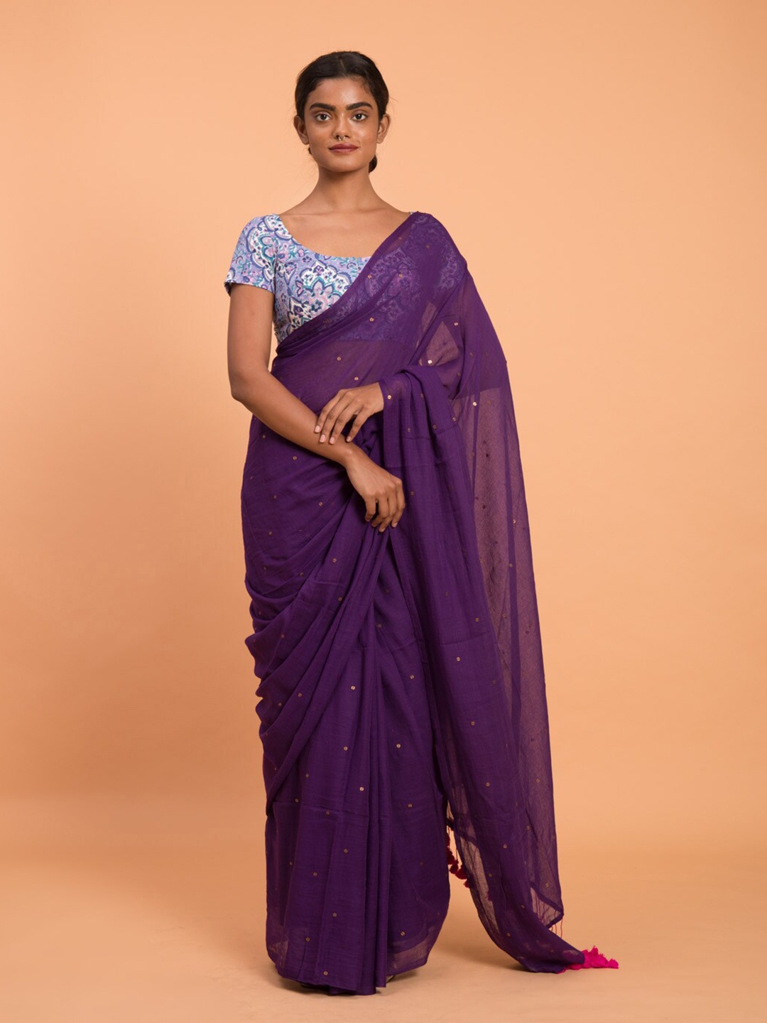 

Suta Purple Embellished Sequinned Pure Cotton Saree