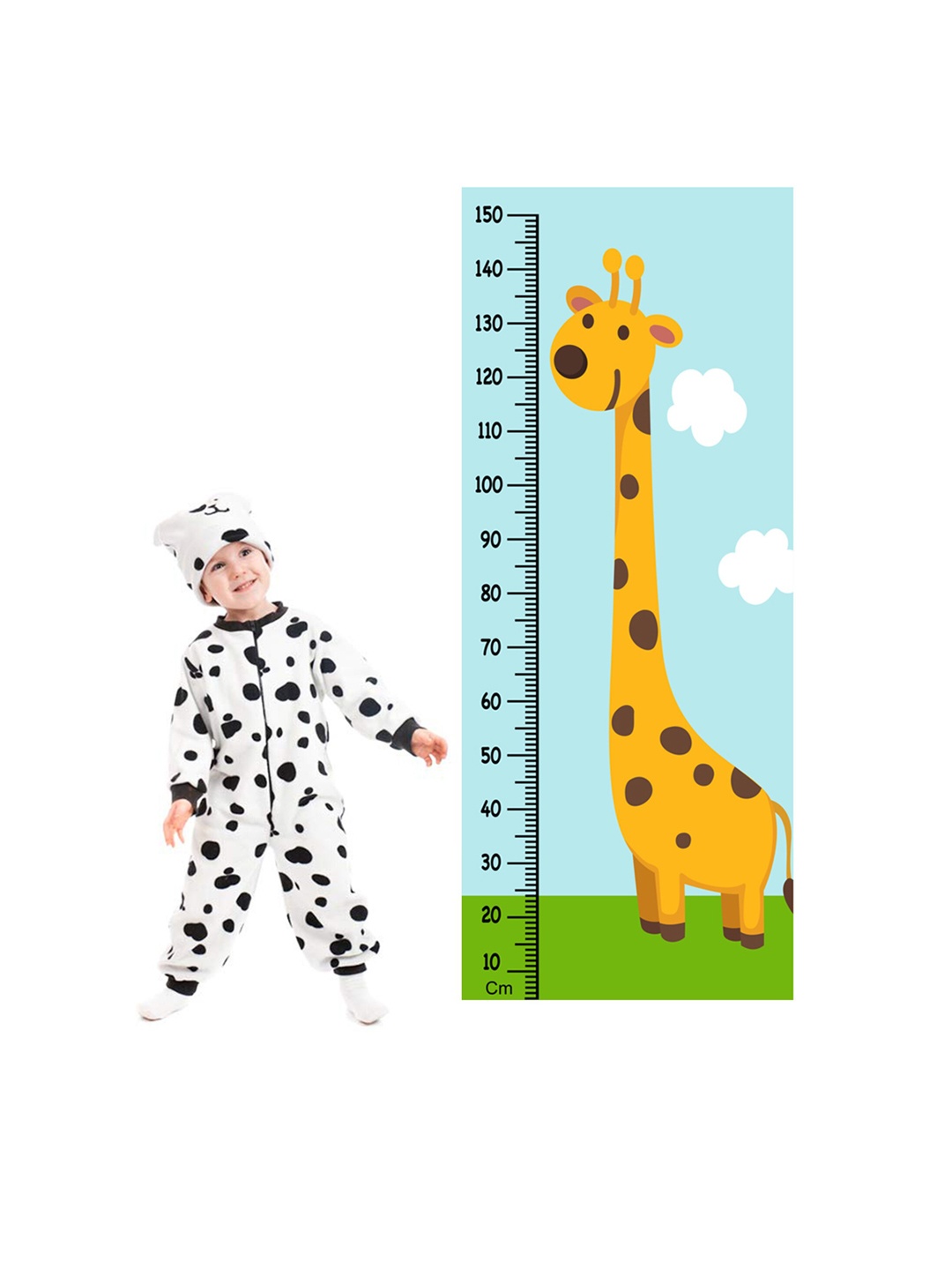 

WENS Smiling Giraffe Height Measurement Removable Wall Sticker, Blue