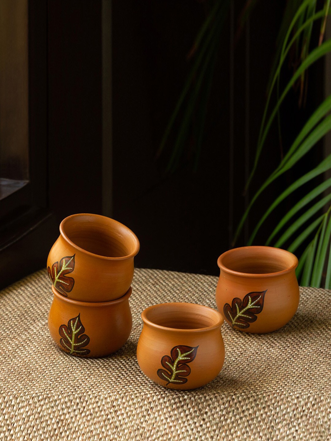 

ExclusiveLane Set of 4 Brown Handcrafted Terracotta Matte Kulladhs - 160 ml