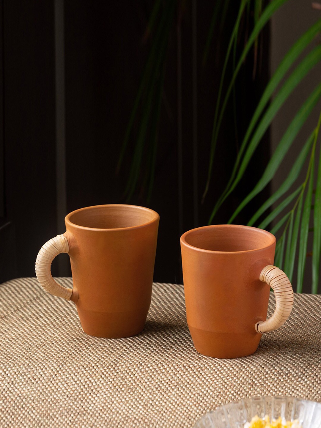 

ExclusiveLane Set of 2 Brown Handcrafted Terracotta Matte Coffee Mugs - 300 ml