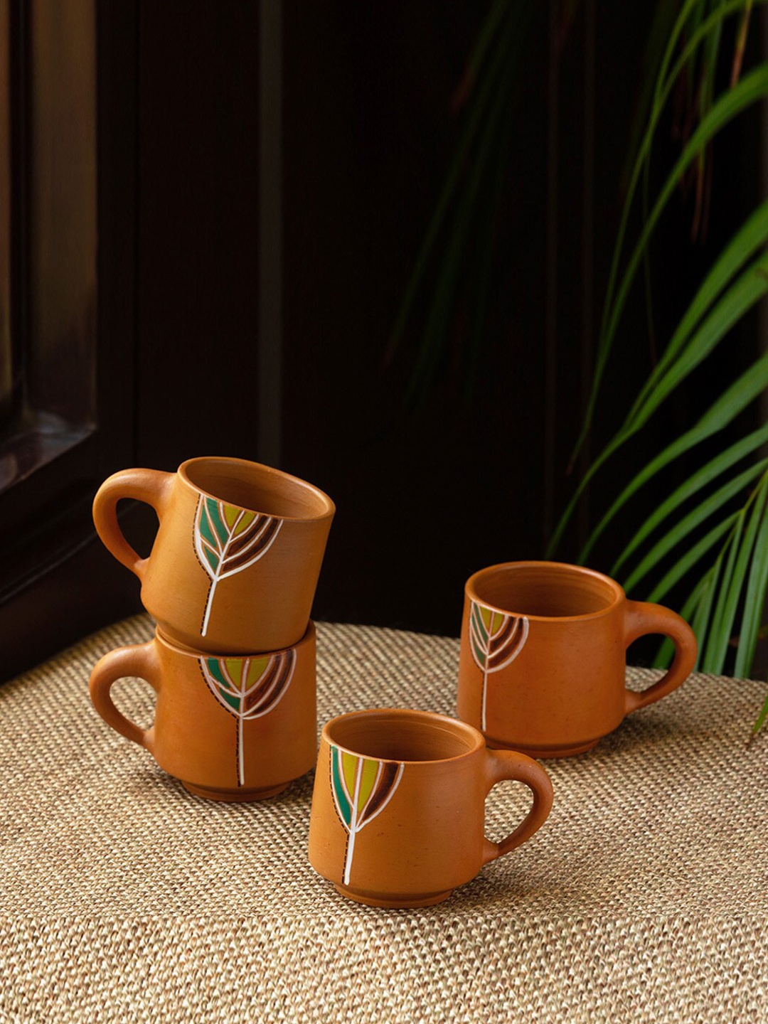 

ExclusiveLane Set of 4 Brown Handcrafted Terracotta Matte Tea Cups Set