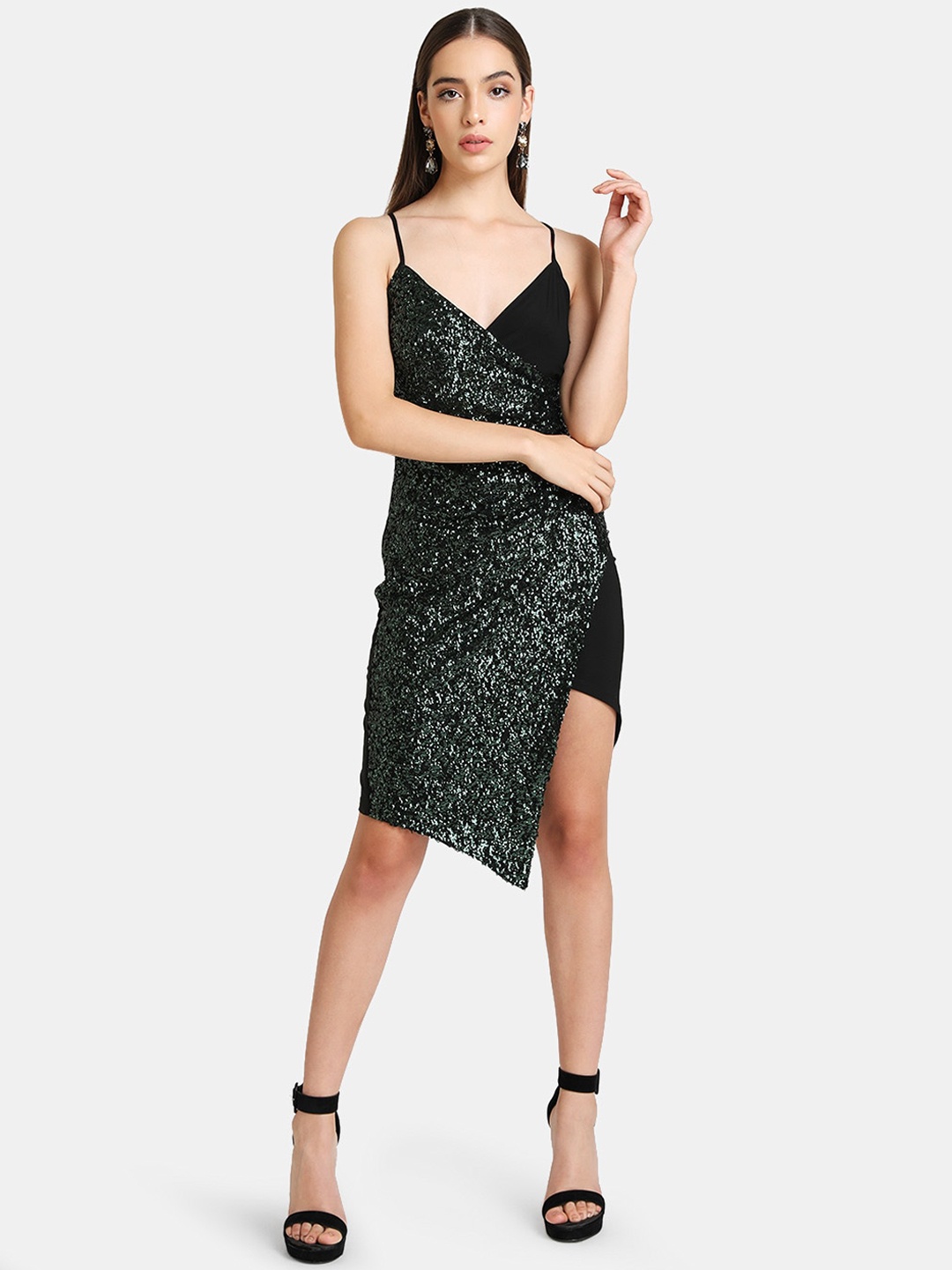 

Kazo Green & Black Embellished Dress