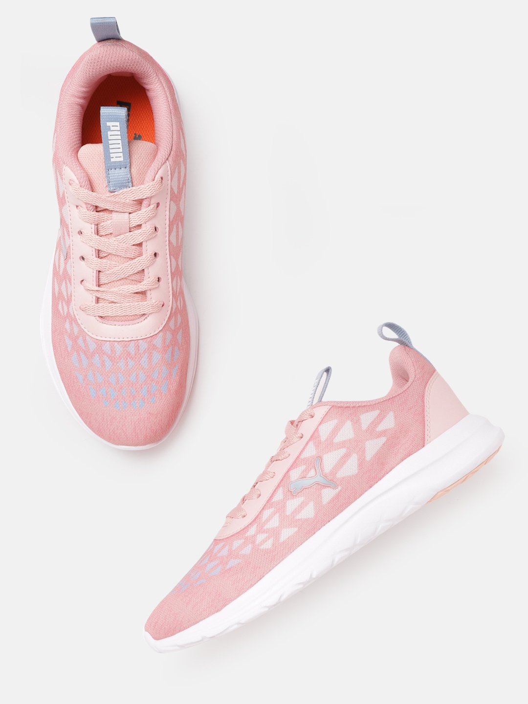 

Puma Women Peach-Coloured & White Woven Design Agile Trip Sneakers