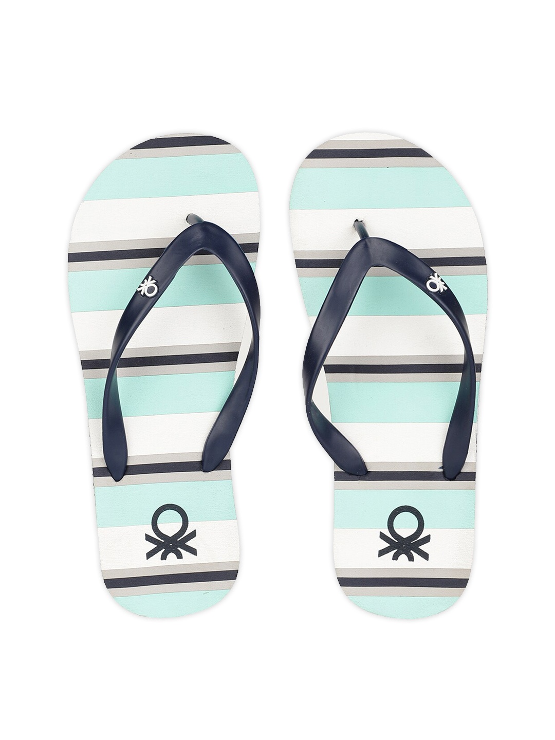 

United Colors of Benetton Men Sea Green & Blue Striped Rubber Thong Flip-Flops
