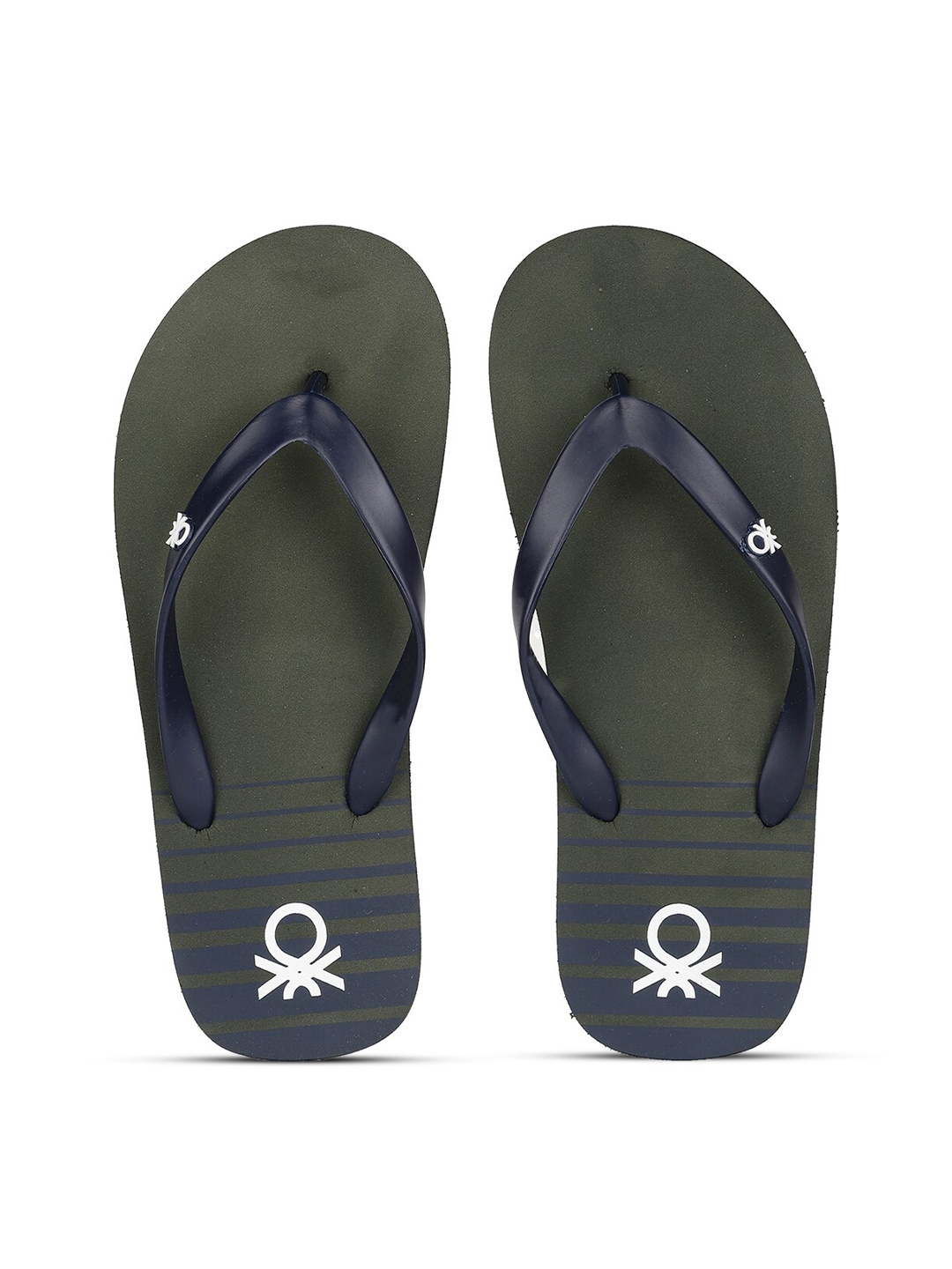 

United Colors of Benetton Men Green & Black Colourblocked Rubber Thong Flip-Flops